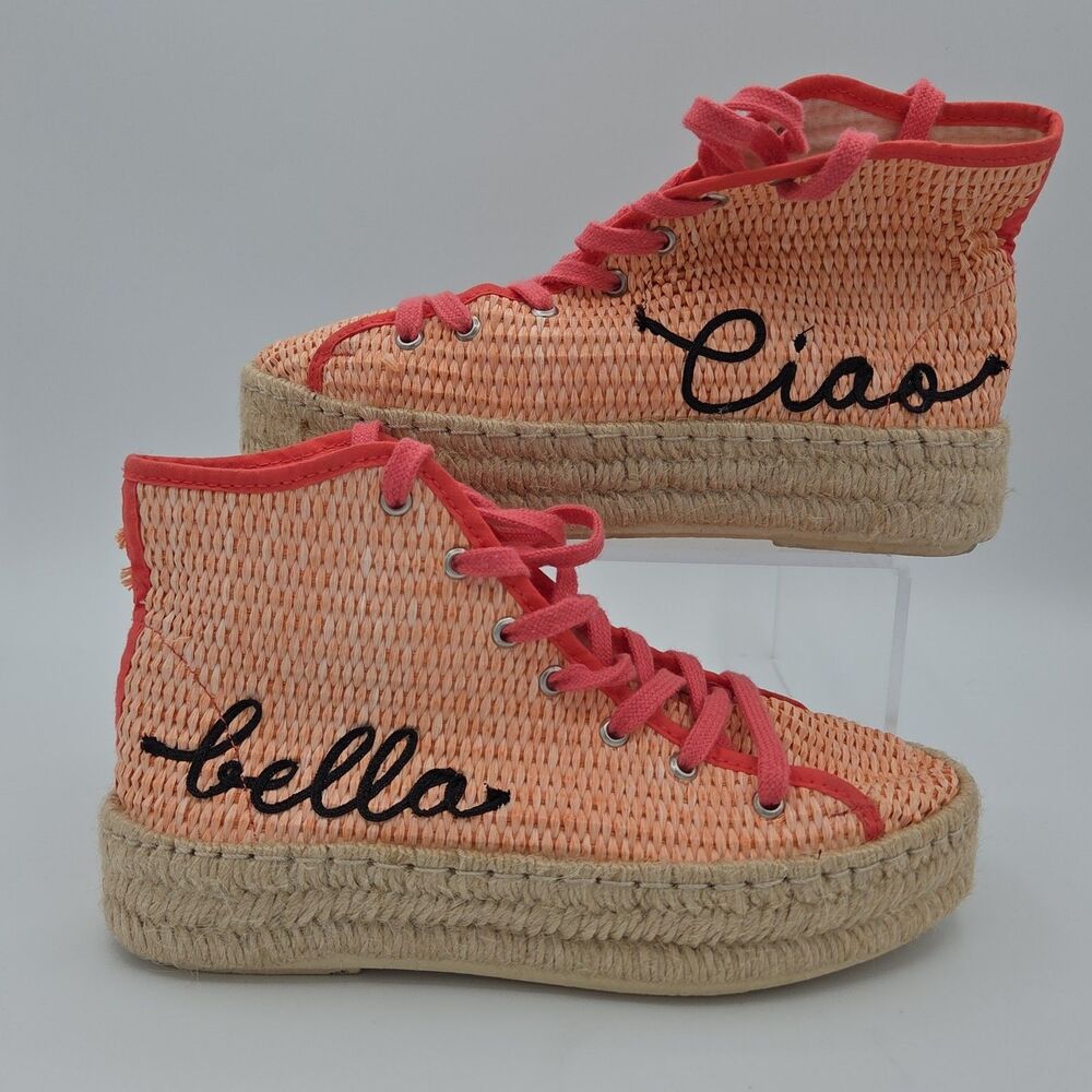 Anthropologie Ciao Bella High-Top Espadrille Raffia Sneakers sz 37/6.5-7